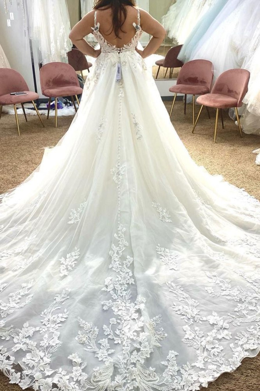 Homrain A-Line Tulle Plus Size Long Wedding Dress With Appliques | Plus Size Wedding Dresses