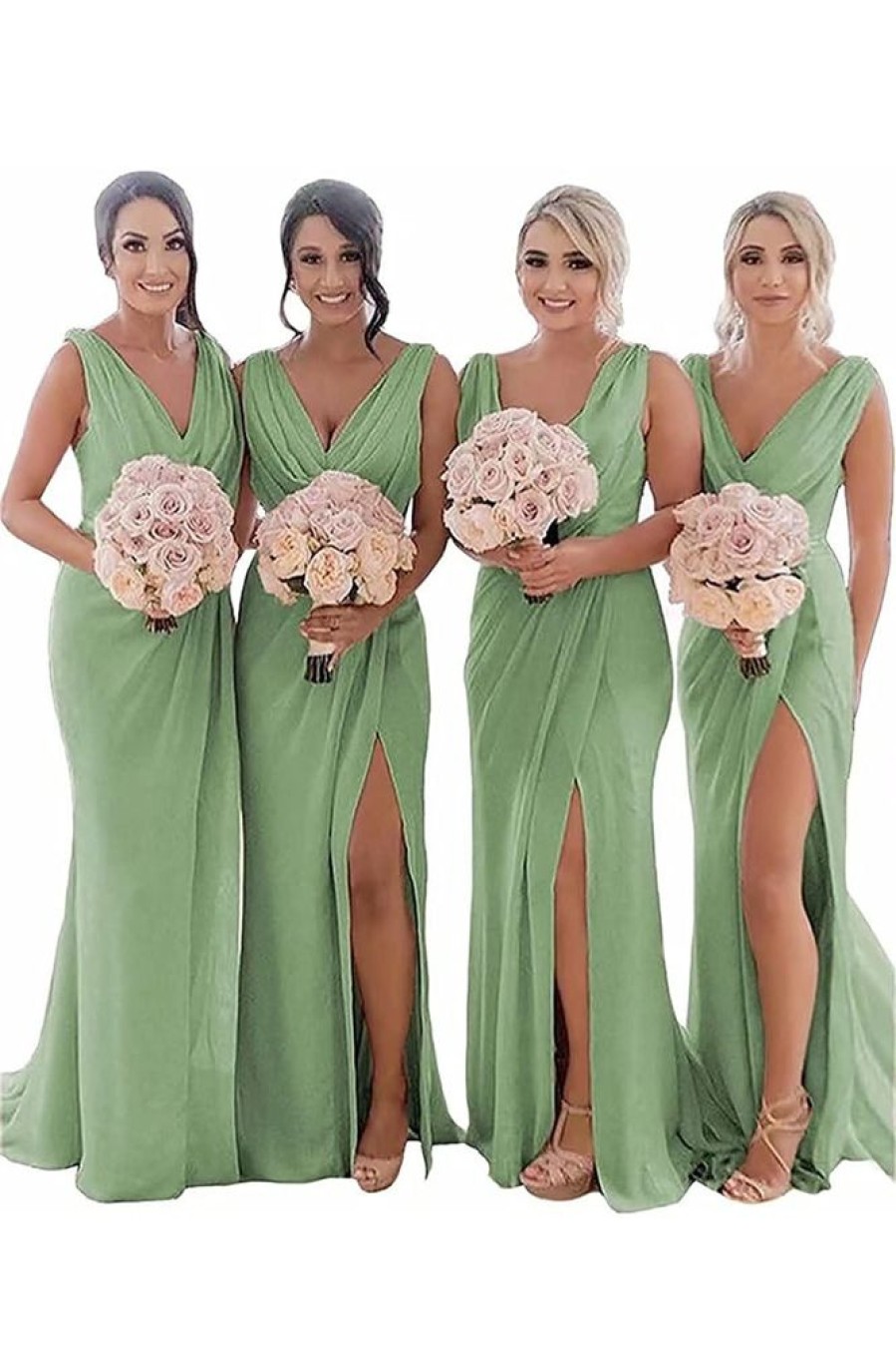 Homrain Sheath Chiffon Ruched Long Bridesmaid Dress With Slit | Bridesmaid Dresses 2024