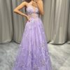 Homrain Elegant A Line Tulle Long Prom Dress With Appliques | Purple Prom Dresses