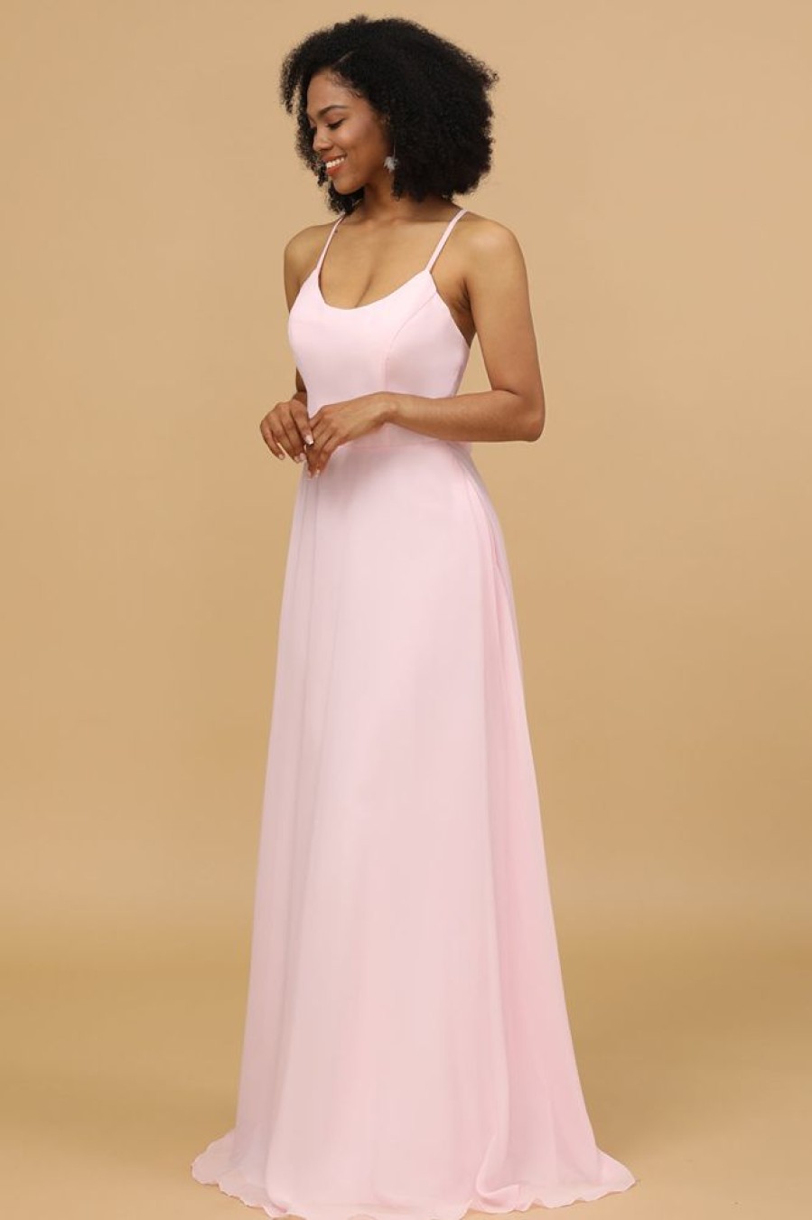 Homrain Spaghetti Straps Chiffon Bridesmaid Dress | Dusty Rose Bridesmaid Dress