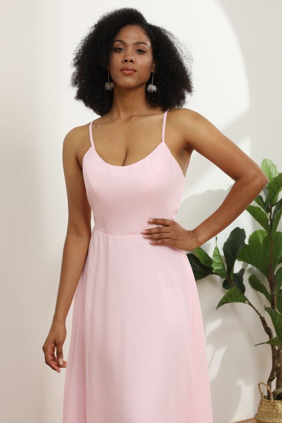 Homrain Spaghetti Straps Chiffon Bridesmaid Dress | Dusty Rose Bridesmaid Dress