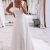 Homrain Simple Square Neck Boho Long Chiffon Wedding Dress | Simple Wedding Dresses