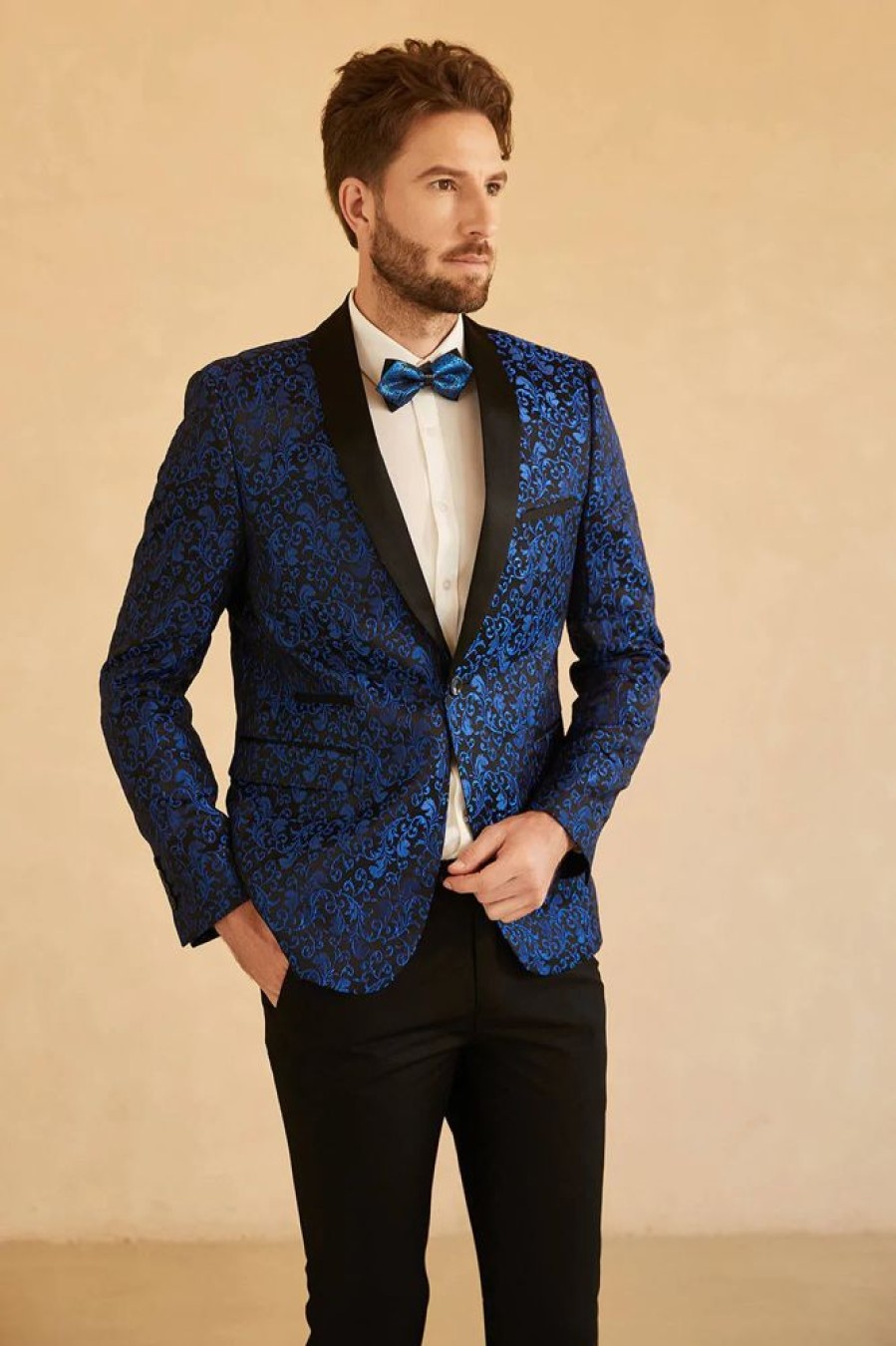 Homrain Shawl Lapel Jacquard One Button Men'S Prom Blazer | Men Blazers