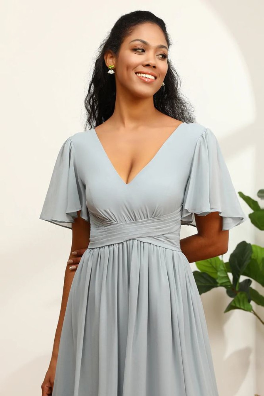 Homrain V-Neck Chiffon A-Line Bridesmaid Dress | Boho Bridesmaid Dresses