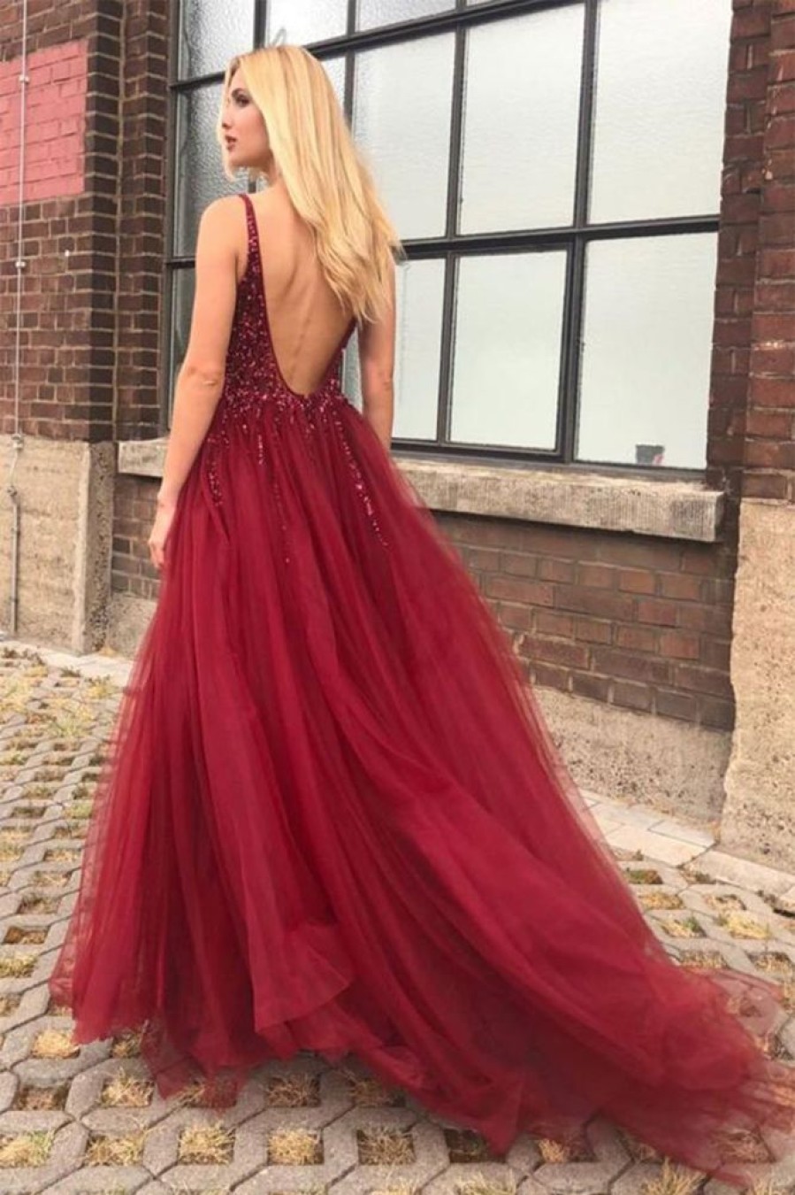 Homrain Beaded Long Prom Dress With Slit | Red Prom Dresses