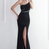 Homrain One Shoulder Beading Sheath Prom Dress With Slit | Black Prom Dresses