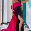 Homrain Patchwork Strapless Mermaid Long Prom Dress With Back Bowknot | Black Prom Dresses