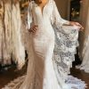 Homrain Long Sleeve Cape Lace Mermaid Wedding Dress With Appliques | Mermaid Wedding Dresses