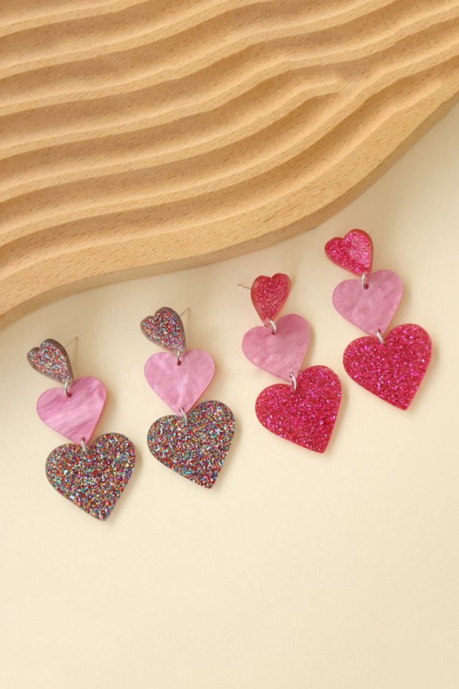 Homrain Sparkly Three Hearts Earrings | Earrings