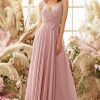 Homrain Blush V Neck Long Chiffon Bridesmaid Dress | Wedding Guest Dresses