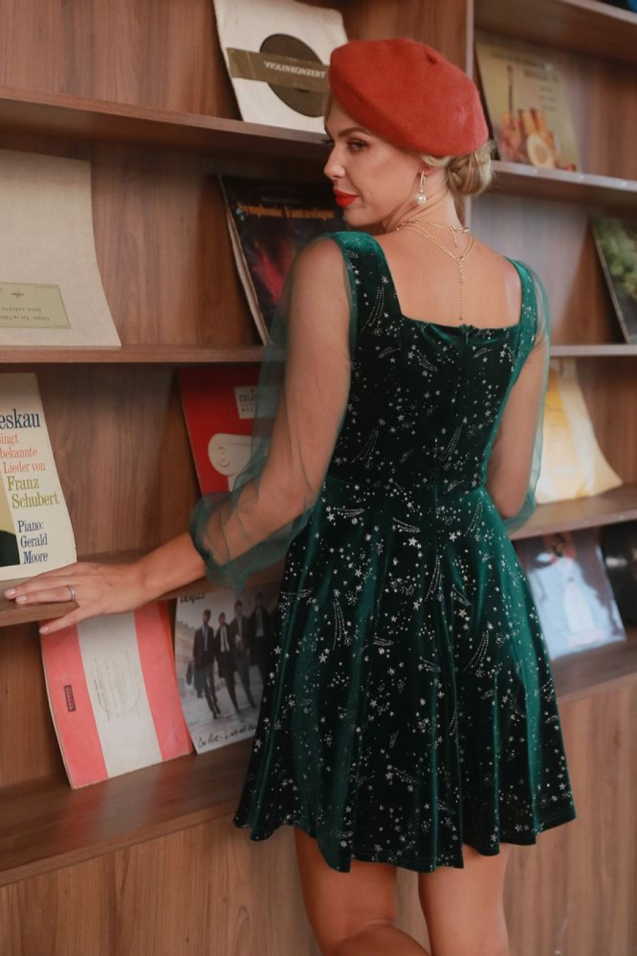 Homrain Vintage Velvet Cocktail Party Dress | Green Hoco Dresses