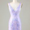 Homrain Lavender Sparkly Tight Homecoming Dress With Backless | Purple Hoco Dresses