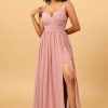 Homrain A Line Long Bridesmaid Dress With Split Front | Dusty Rose Bridesmaid Dress