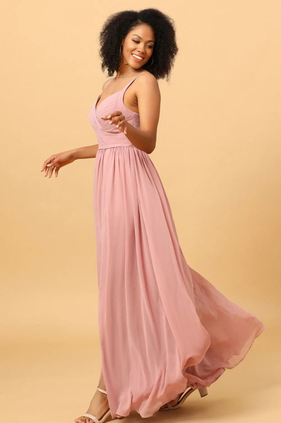 Homrain A Line Long Bridesmaid Dress With Split Front | Dusty Rose Bridesmaid Dress