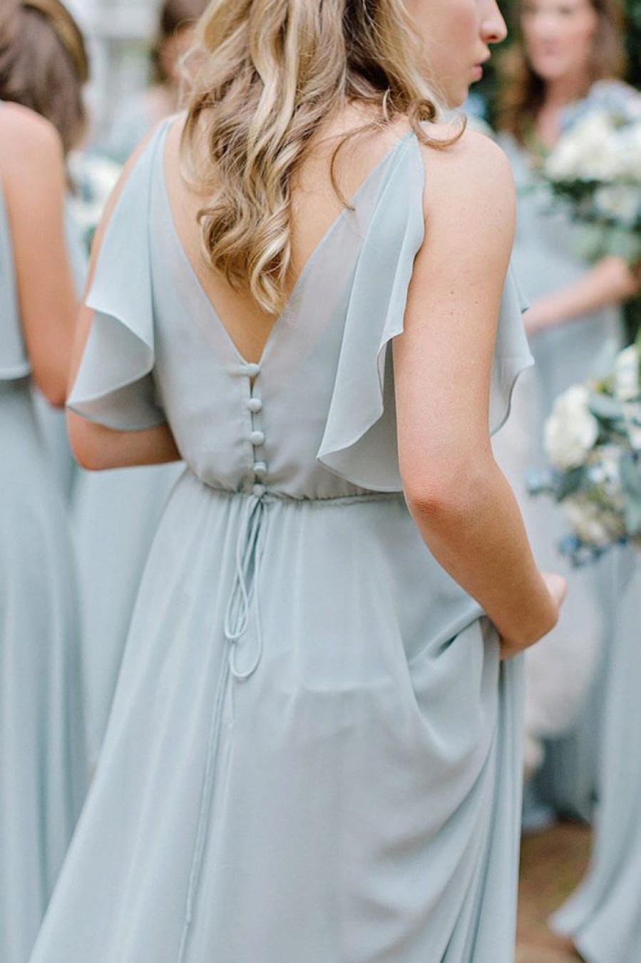 Homrain A-Line Long Chiffon Bridesmaid Dress With Ruffles | Boho Bridesmaid Dresses