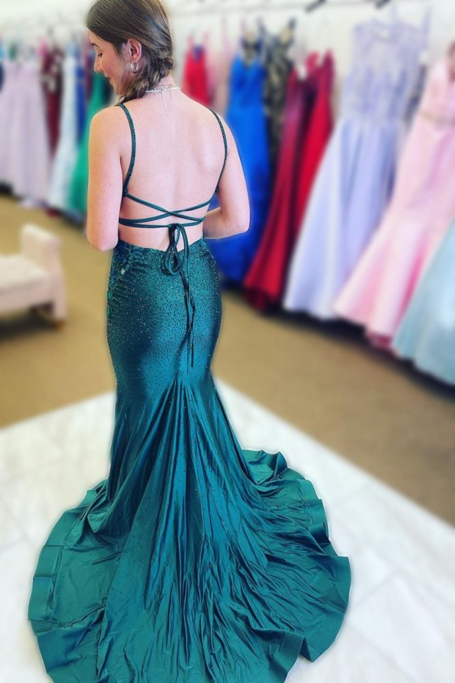 Homrain Green Beading Mermaid Prom Dress With Appliques | Green Prom Dresses