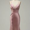 Homrain Spaghetti Straps Satin Wedding Guest Dress | Wedding Guest Dresses