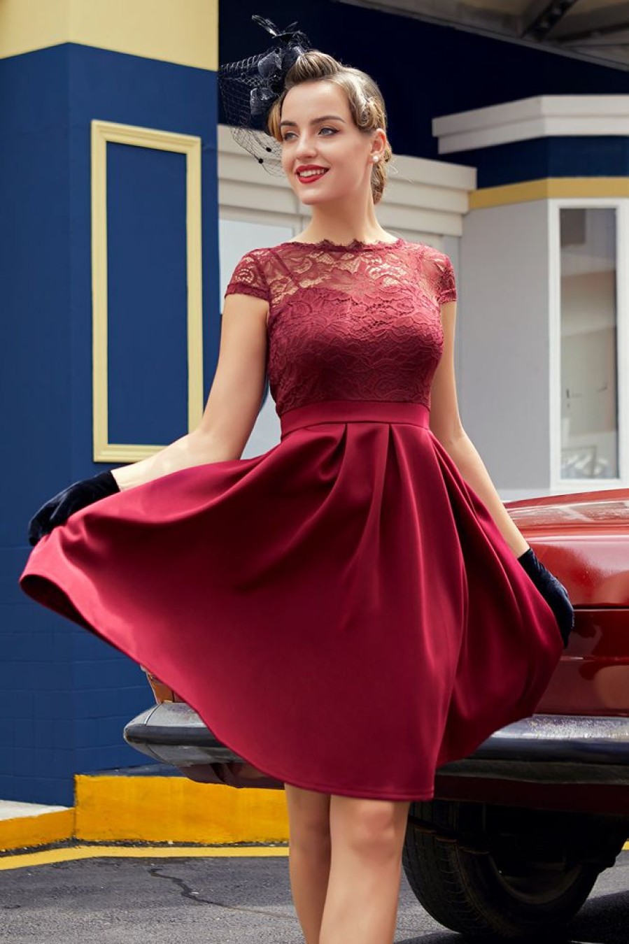 Homrain A-Line Short Homecoming Dress With Lace | Red Hoco Dresses