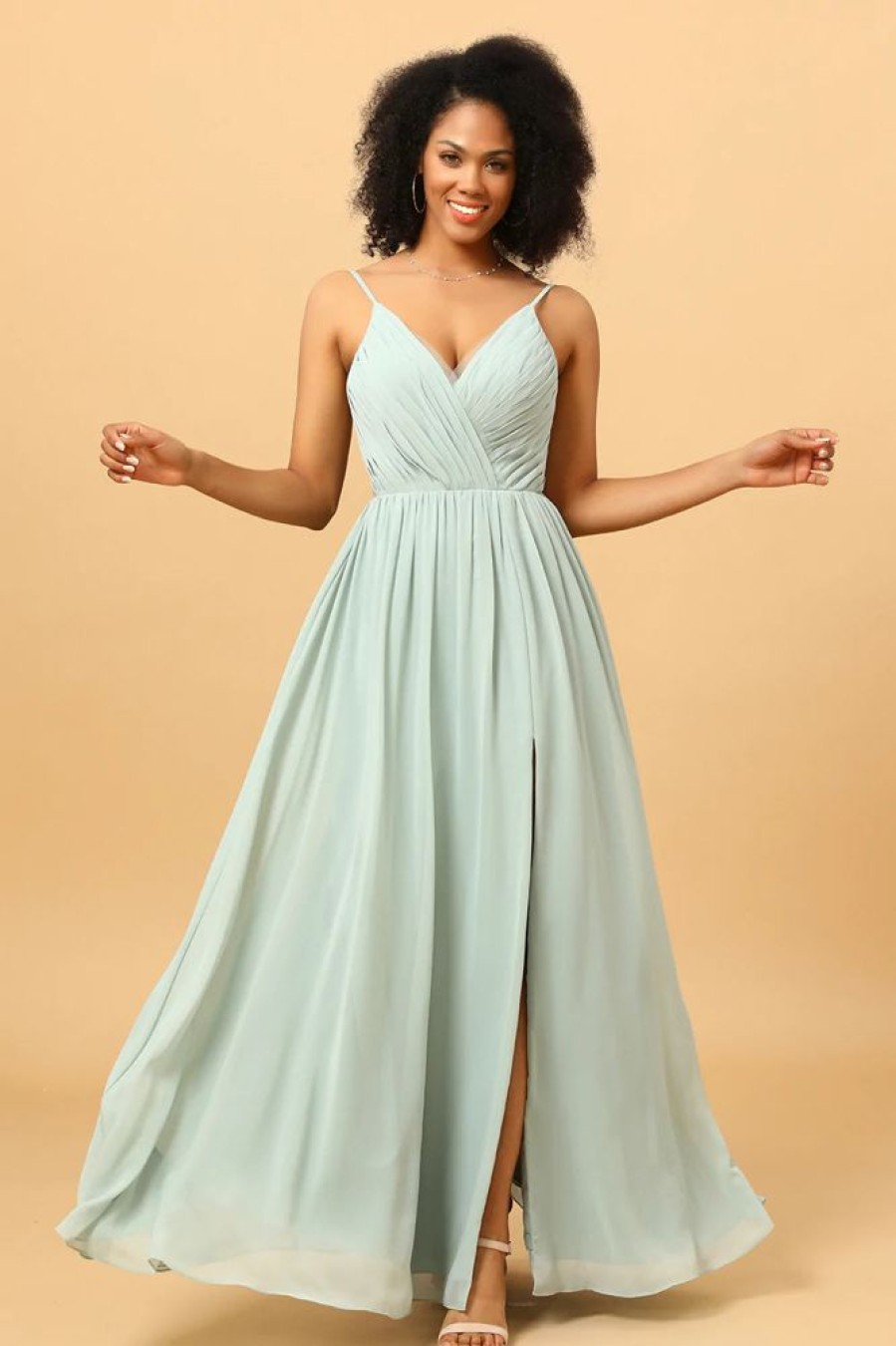 Homrain Mint Green A-Line Ruched Chiffon Bridesmaid Dress | Bridesmaid Dresses 2024