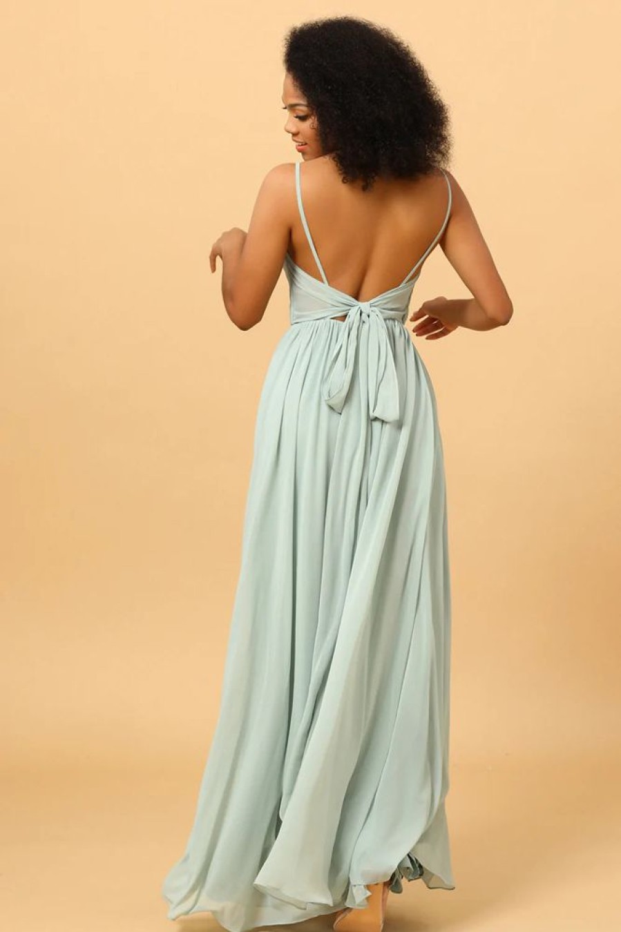 Homrain Mint Green A-Line Ruched Chiffon Bridesmaid Dress | Bridesmaid Dresses 2024