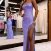 Homrain Sparkly Spaghetti Straps Sequins Long Prom Dress | Blue Prom Dresses