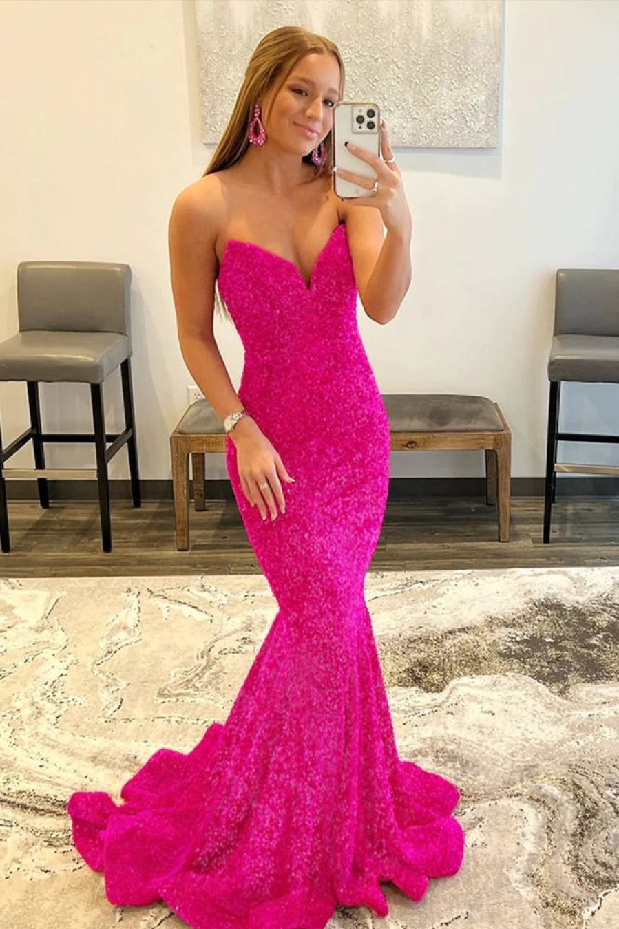 Homrain Sweetheart Prom Dress | Hot Pink Prom Dresses