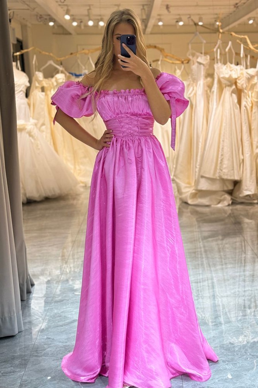 Homrain A Line Convertible Long Prom Dress | Hot Pink Prom Dresses