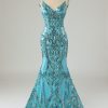 Homrain Mermaid Sequin Long Prom Dress | Blue Prom Dresses