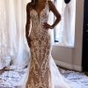 Homrain V-Neck Mermaid Long Lace Wedding Dress | Lace Wedding Dresses