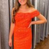 Homrain Sparkly Sequins One Shoulder Tight Short Homecoming Dress | Orange Hoco Dresses