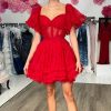 Homrain Corset A-Line Short Homecoming Dress With Sleeves | Red Hoco Dresses