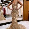 Homrain Sequin Sparkly Mermaid Prom Dress | Gold Prom Dresses