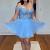 Homrain Corset A-Line Chiffon Short Homecoming Dress With Lace | Blue Hoco Dresses