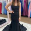 Homrain Satin Spaghetti Straps Mermaid Prom Dress | Black Prom Dresses