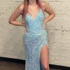 Homrain Sequins Long Prom Dress With Open Back | Blue Prom Dresses