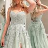 Homrain Sweetheart Beaded Long Prom Dress With Slit Front | Green Prom Dresses