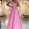 Homrain A Line Backless Long Corset Prom Dress With Lace | Hot Pink Prom Dresses