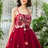 Homrain A Line Spaghetti Straps Homecoming Dress With 3D Flowers | Red Hoco Dresses