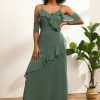 Homrain Spaghetti Straps Long Bridesmaid Dress With Ruffles | Sage Green Bridesmaid Dress