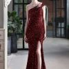 Homrain One Shoulder Mermaid Sequin Prom Dress | Red Prom Dresses