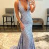 Homrain Deep V Neck Sequin Mermaid Prom Dress | Purple Prom Dresses