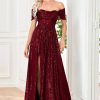 Homrain Long Sequined Prom Dress With Slit | Green Prom Dresses