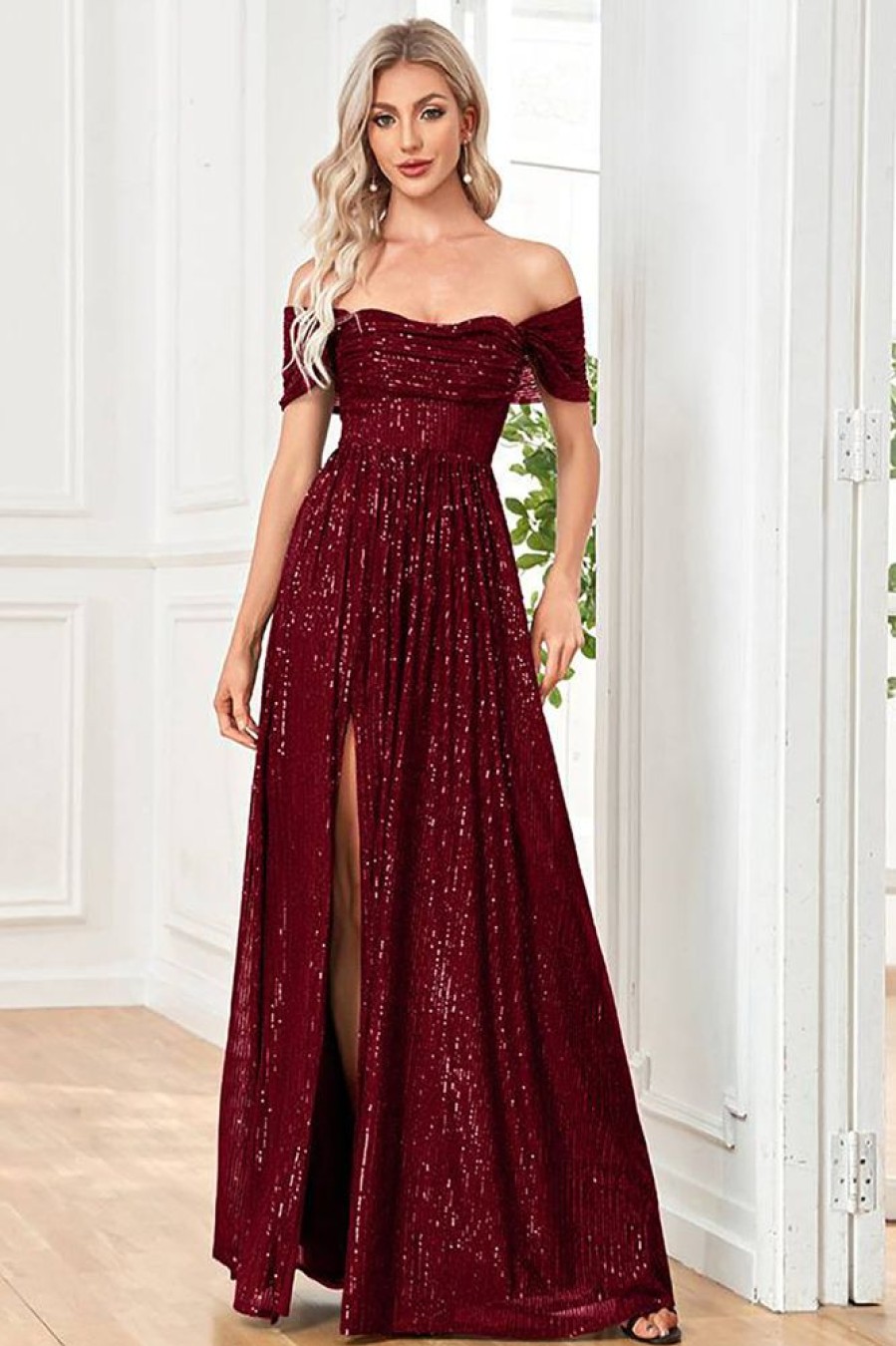 Homrain Long Sequined Prom Dress With Slit | Green Prom Dresses