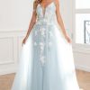 Homrain Appliques Tulle Prom Dress | Blue Prom Dresses