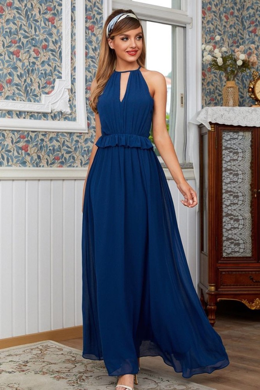 Homrain Blue Chiffon Boho Bridesmaid Dress | Wedding Guest Dresses