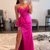 Homrain Sweetheart Hot Pink Long Prom Dress With Split Front | Hot Pink Prom Dresses