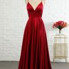 Homrain Simple A Line Spaghetti Straps Long Prom Dress With Cirss Cross Back | Red Prom Dresses