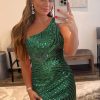 Homrain Glitter One Shoulder Beaded Tight Homecoming Dress | Green Prom Dresses