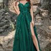 Homrain Sparkly A-Line Long Tulle Prom Dress With Appliques | Green Prom Dresses