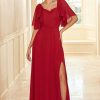 Homrain Open Back Boho Bridesmaid Dress With Ruffles | Burgundy Bridesmaid Dress